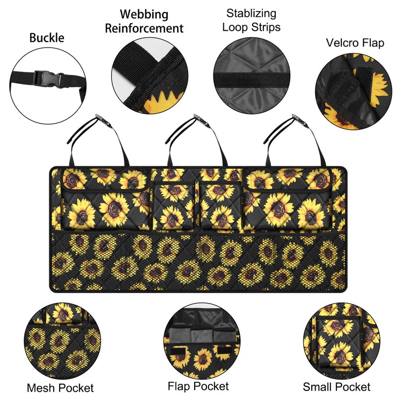 Femuar Car Trunk Organizer Large Capacity Backseat Organizer(42 in*18 in) Collapsible Storage Bag with 8 Pocekt Car Organizer for SUV/MPV/Truck - Sunflower TLAG-0114 - Image 4